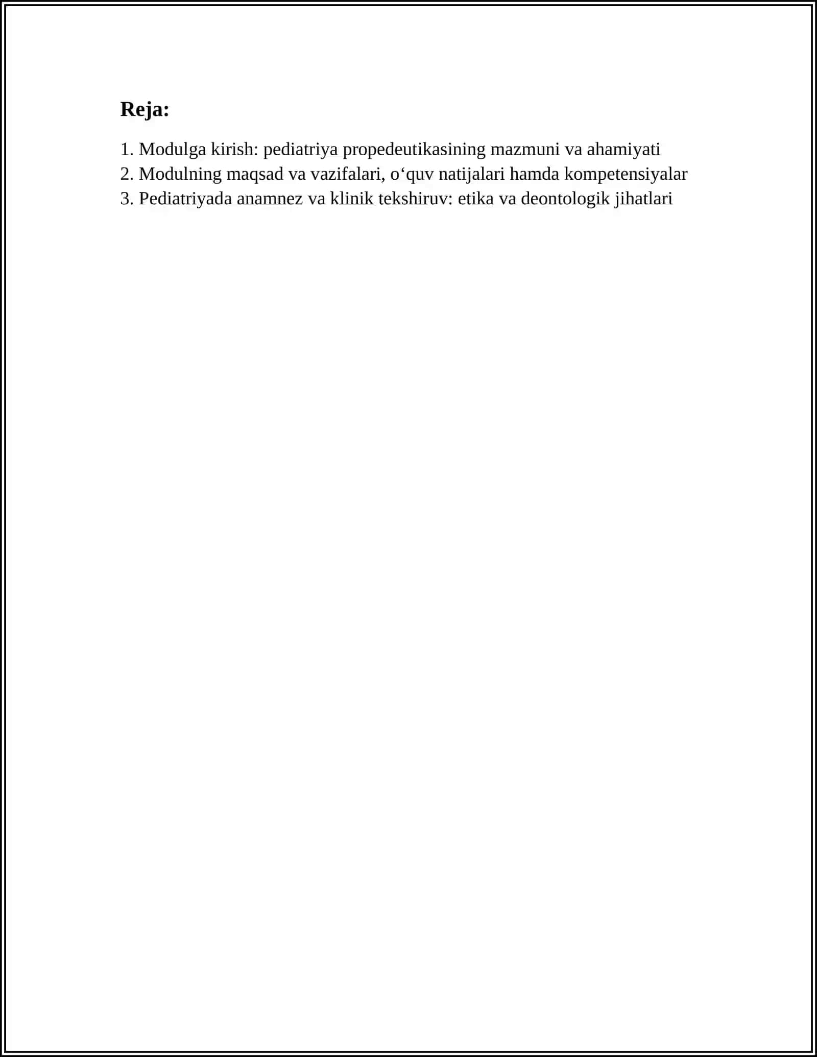 BOLALAR KASALLIKLARI PROPODEVTIKASI MODULIGA KIRISH 3