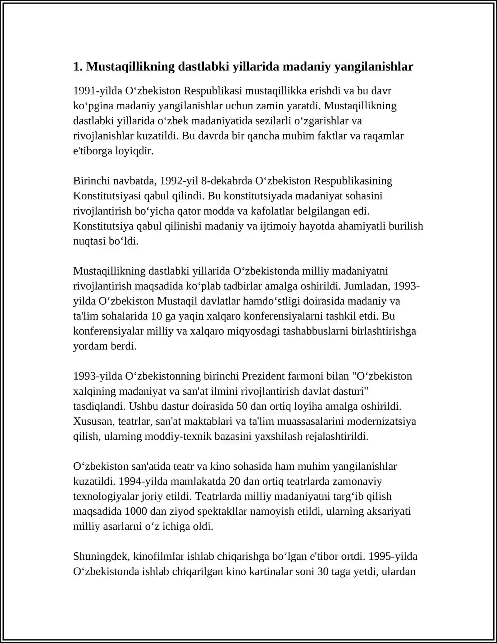 MUSTAQILIK YILARIDA OʻZBEKISTONDA MANAVIY VA MADANIY TARAQIYOT 3