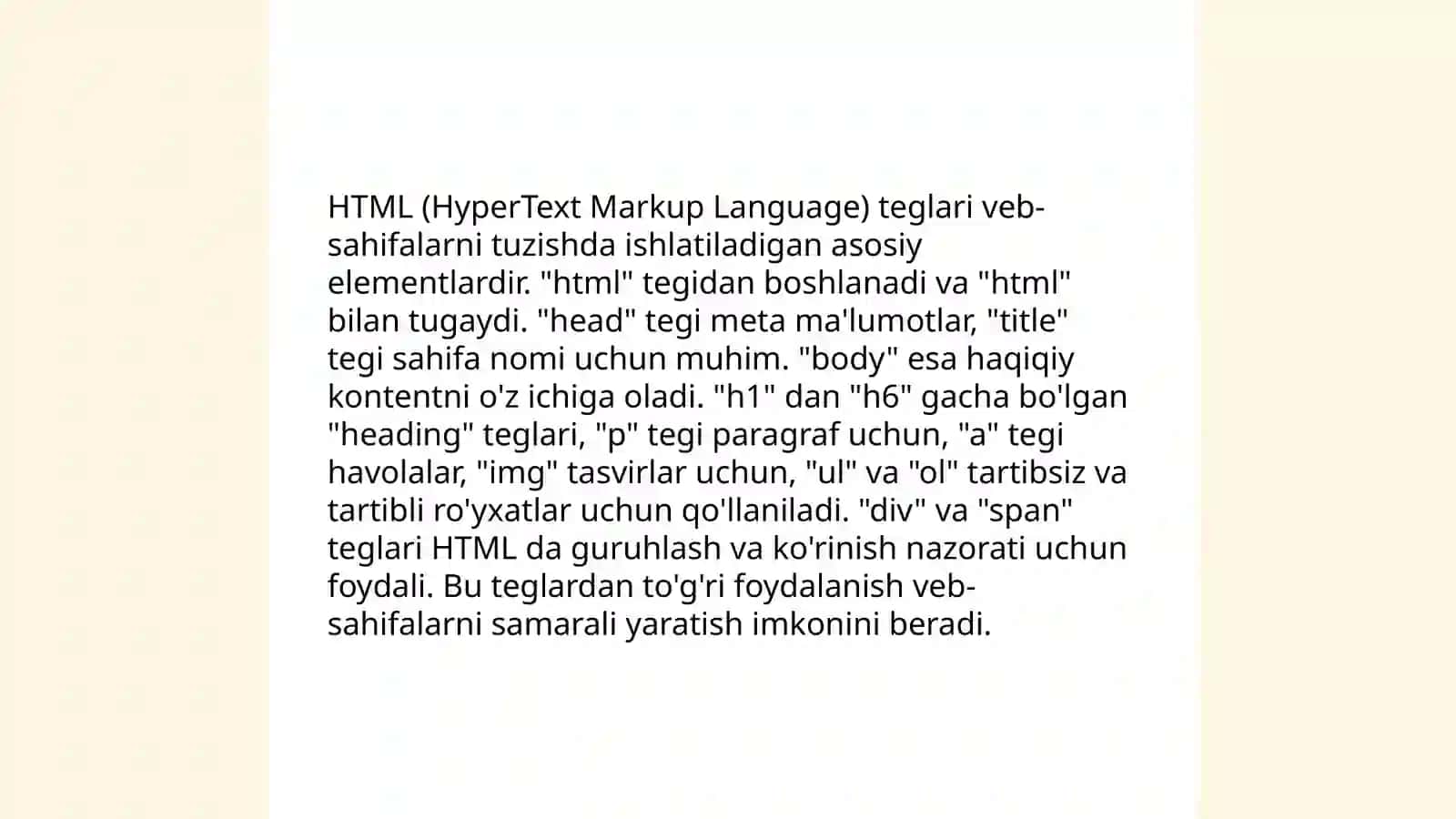 HTML teglari bilan ishlash va misollar 3