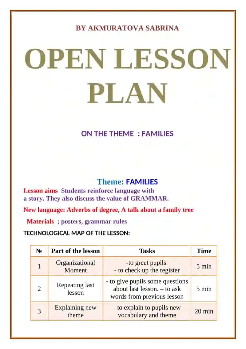 Open Lesson Report on the Topic "Families" by Akmuratova Sabrina 3