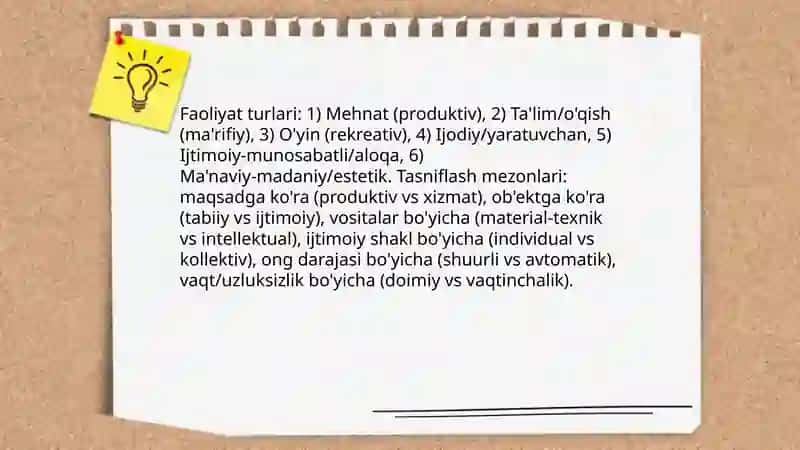 Faoliyat turlari va ularni tasniflash 3