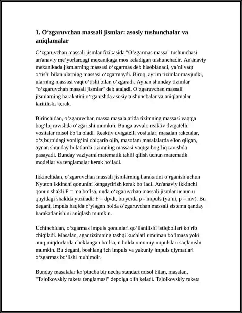 OʻZGARUVCHAN MASSALI JISMLARNING HARAKATI 3