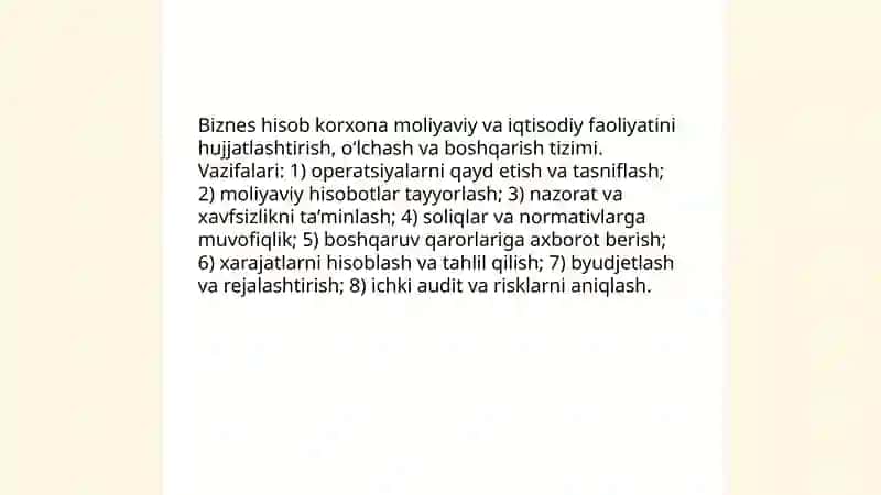 Biznes hisobi haqida tushuncha 3