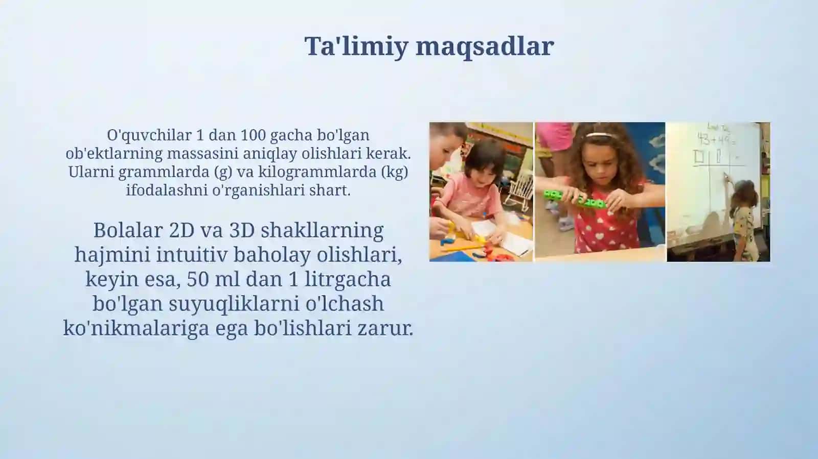 Boshlang'ich sinflarda massa va hajmni o'qitish metodologiyasi 3