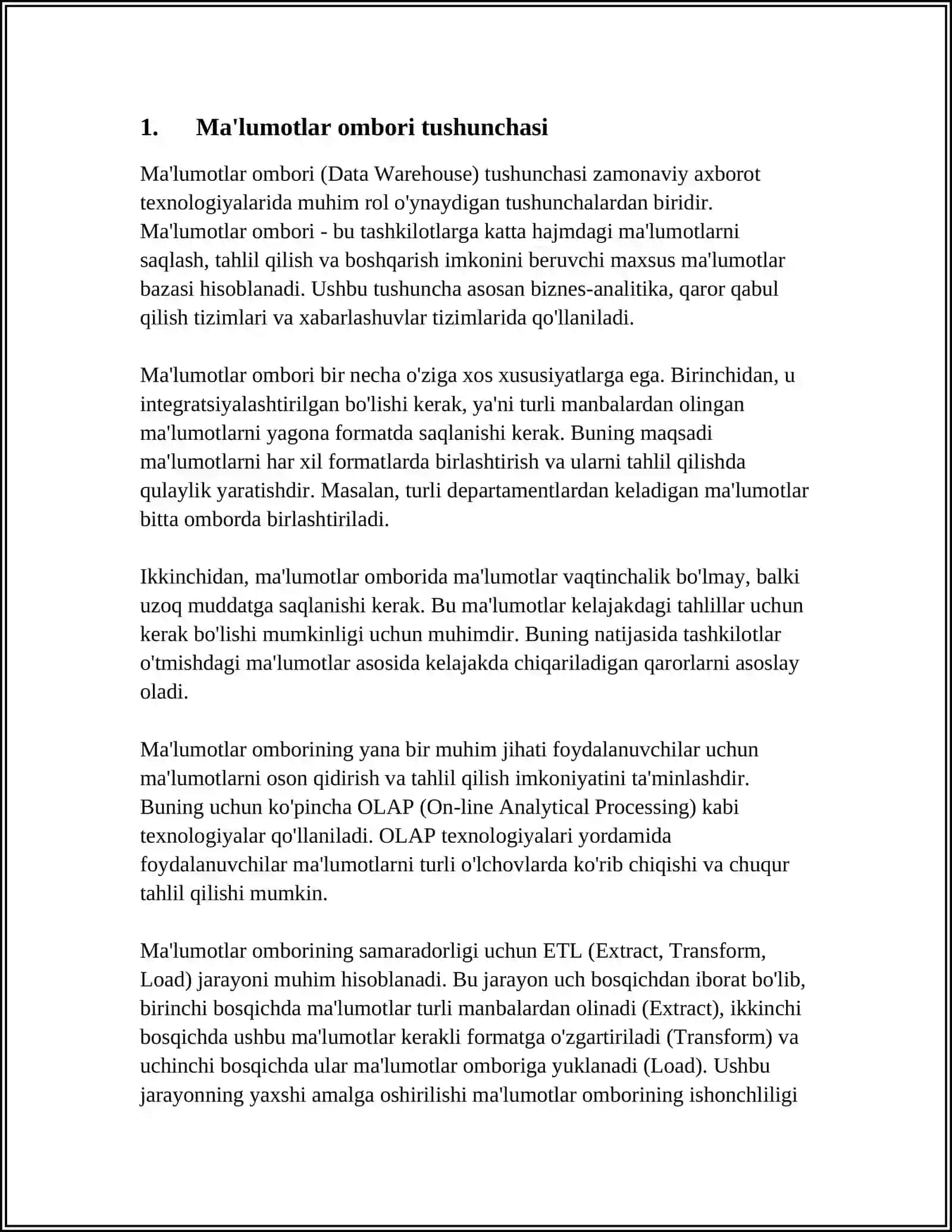 MA'LUMOTLAR OMBORI HAQIDA UMUMIY MA'LUMOTLAR 3