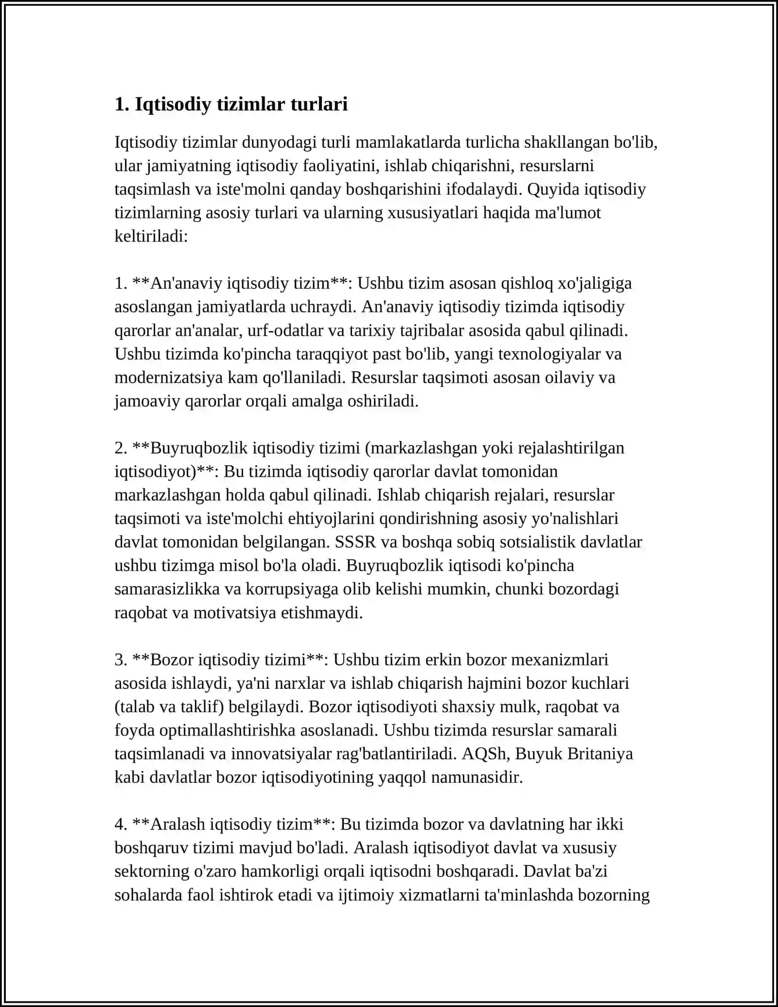Iqtisodiy tizimlar turlari 3
