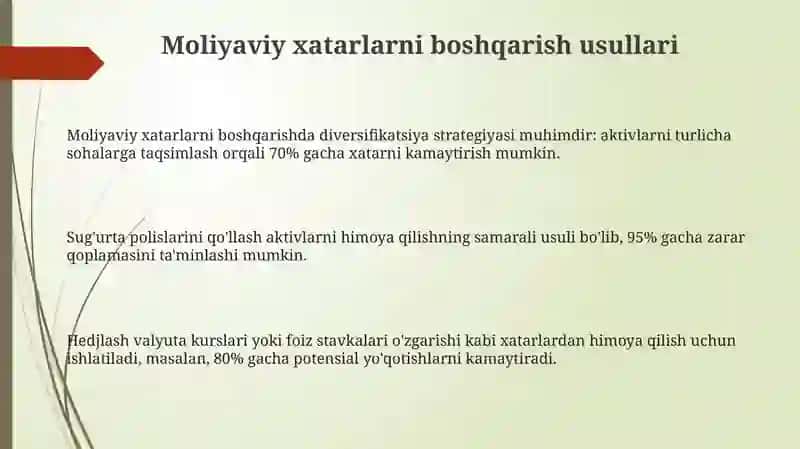 moliyaviy risklarni boshqarish usullari 3