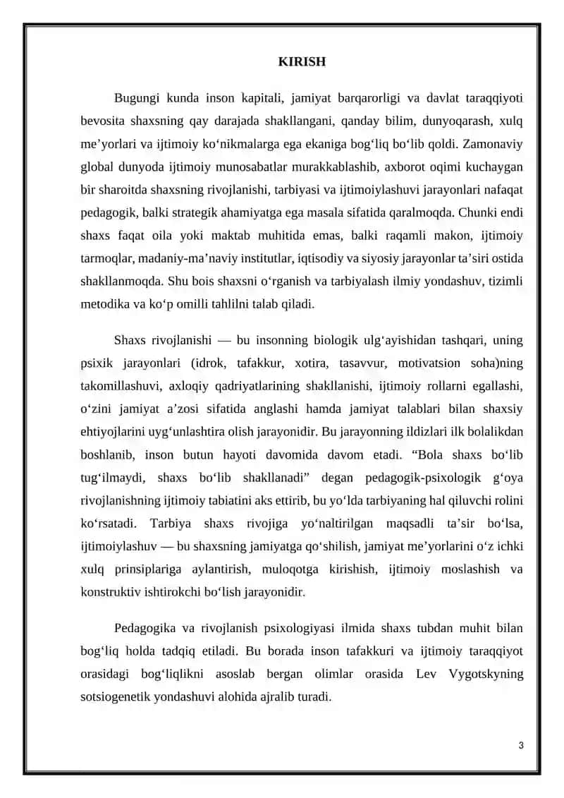 SHAXSNING RIVOJLANISHI TARBIYASI VA IJTIMOYILASHUVI 3