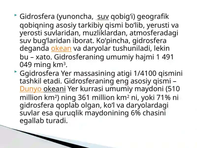 Yerning geografik qobig’i. Gidrosfera 3