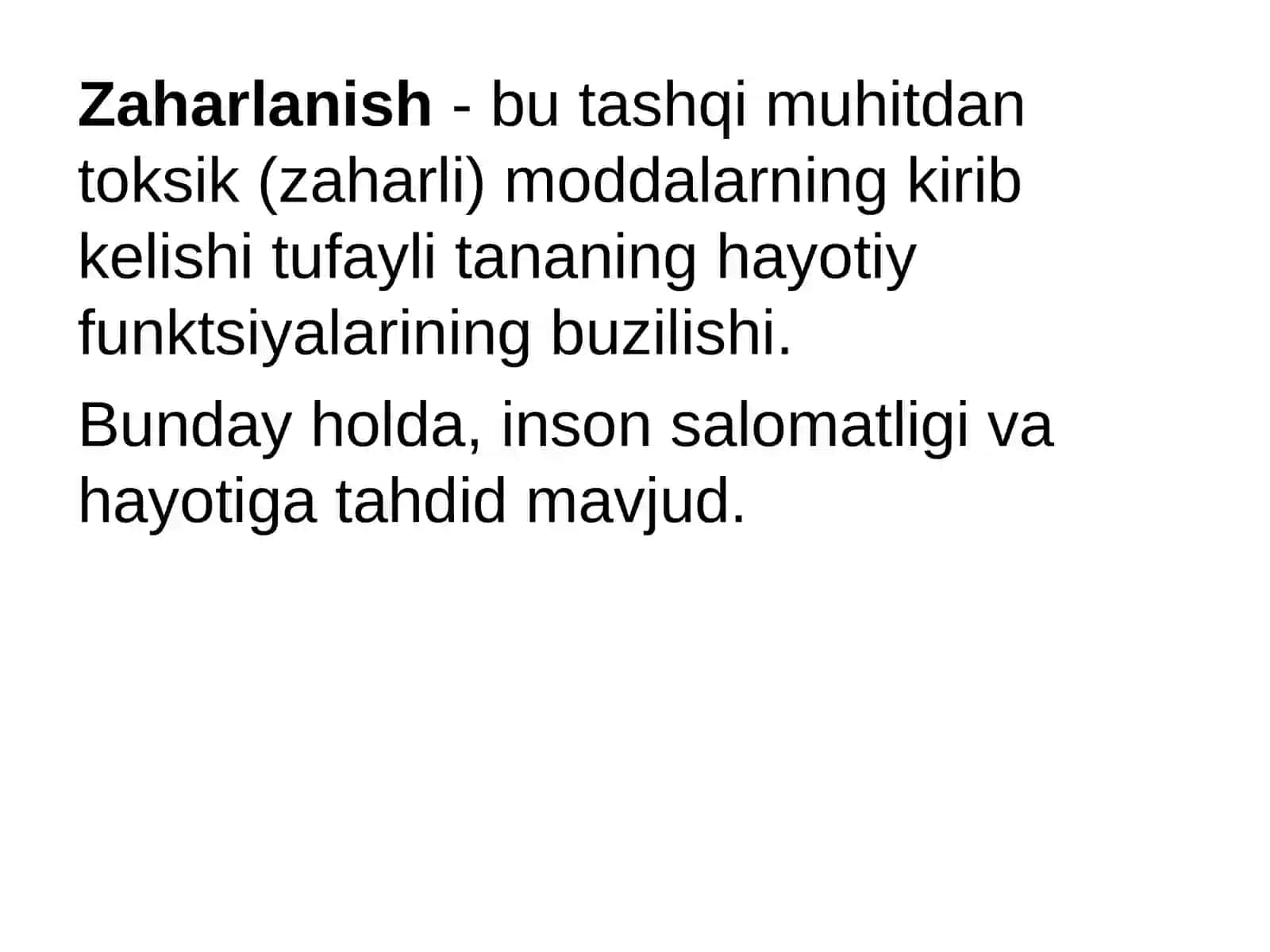 Zaharlanishning tasnifi 3