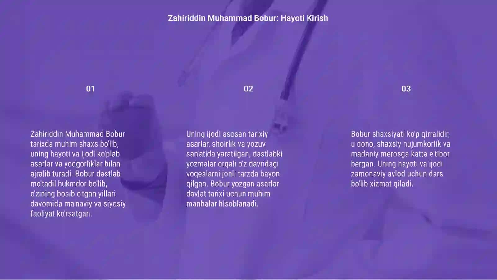 Zahiriddin Muhammad Bobur hayoti va ijodi haqida 3