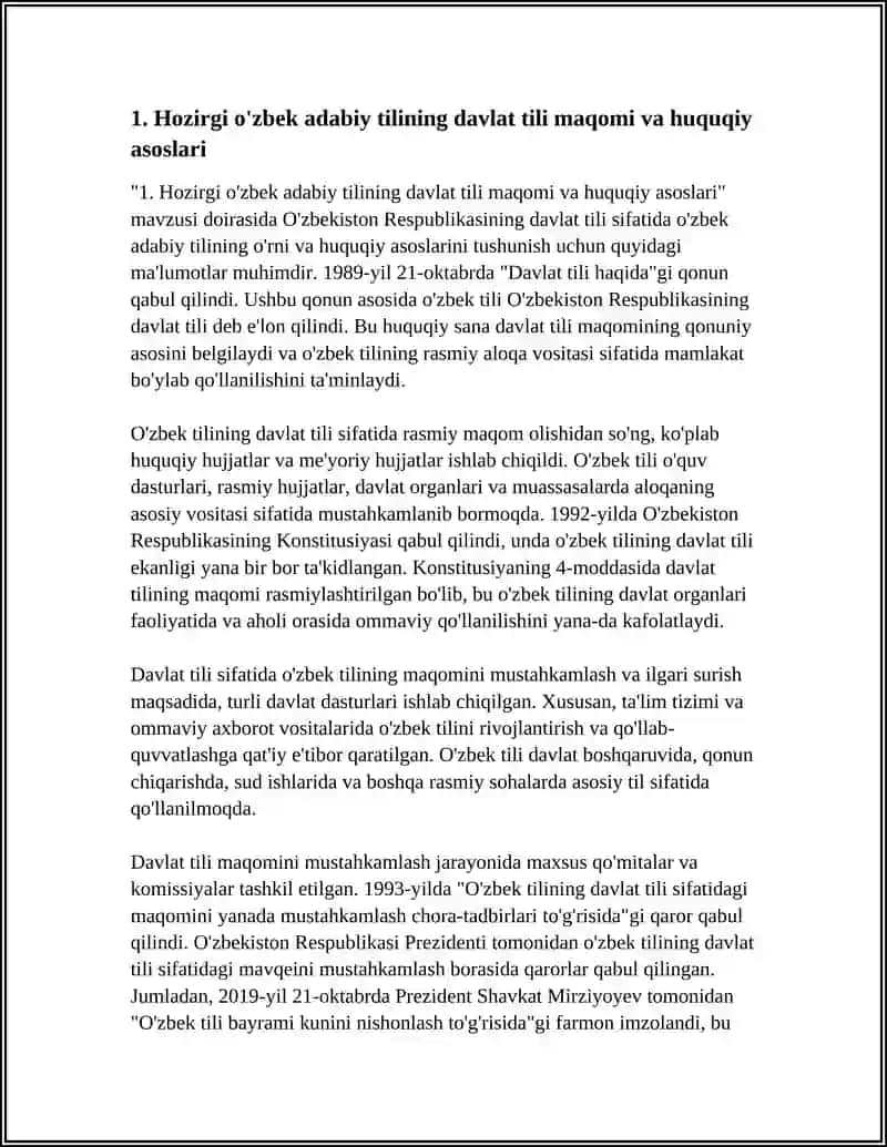 HOZIRGI O'ZBEK ADABIY TILINING DAVLAT TILI MAVQEIDAGI O'RNI 3