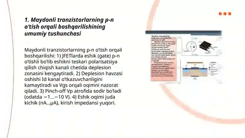 Maydonli tranzistorlarning p-n oʻtish orqali boshqarilishi 3