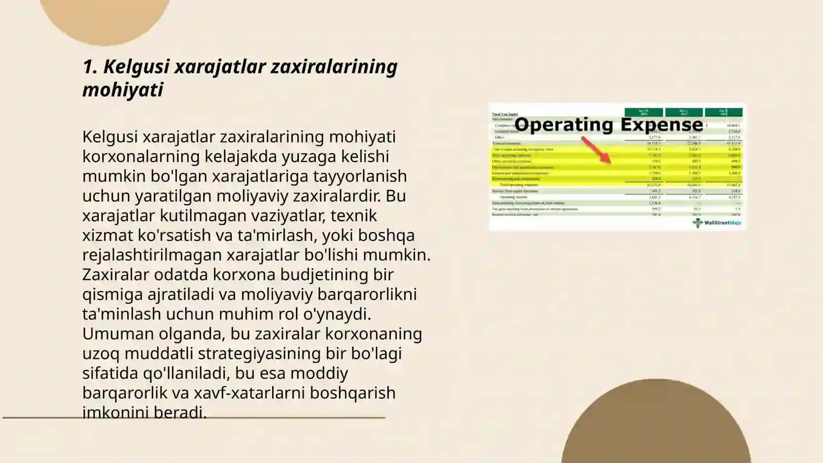 Kelgusi xarajatlar zaxiralarini hisobga olish 3