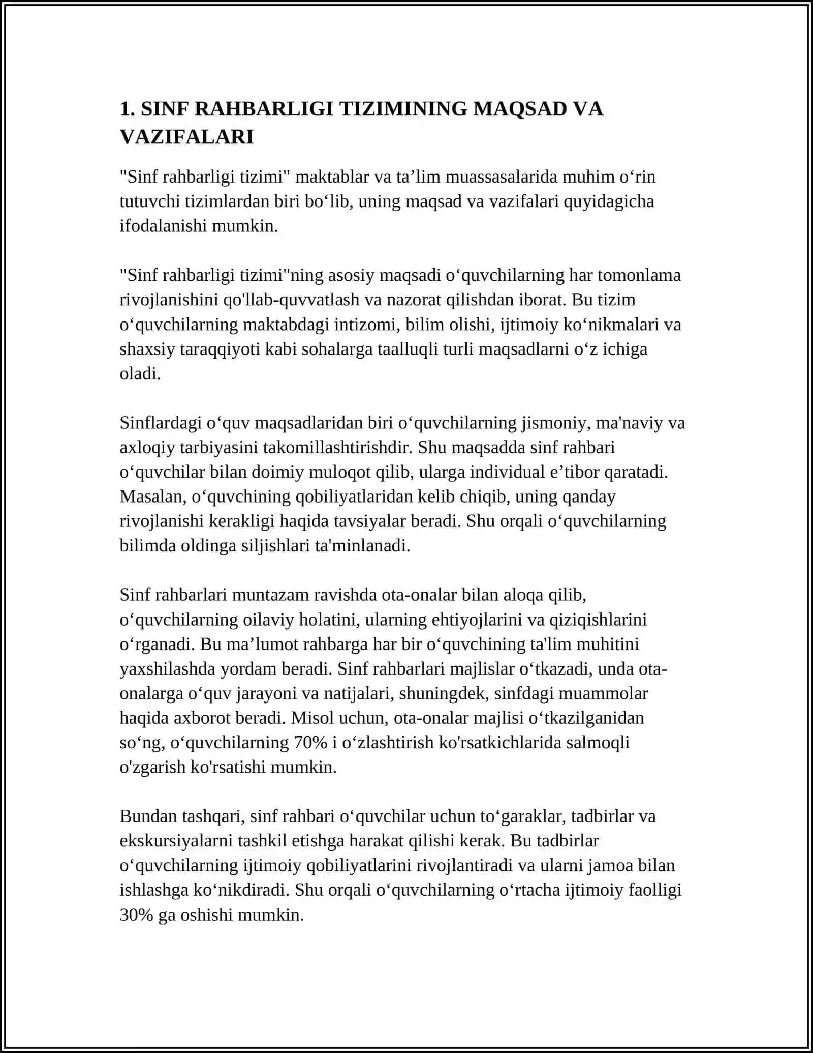 MUSTAQIL ISH Mavzu: SINF RAHBARLIGI TIZIMI 3
