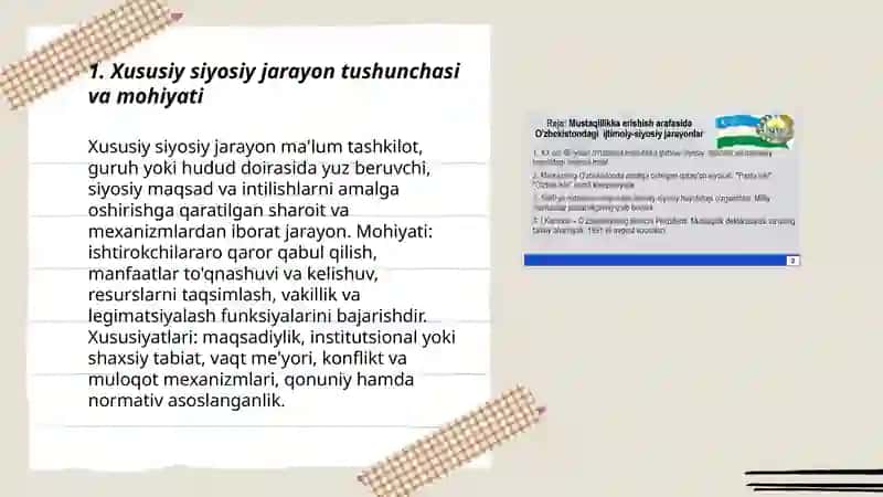 Xususiy siyosiy jarayonlar va siyosiy jarayonlar tasnifi 3
