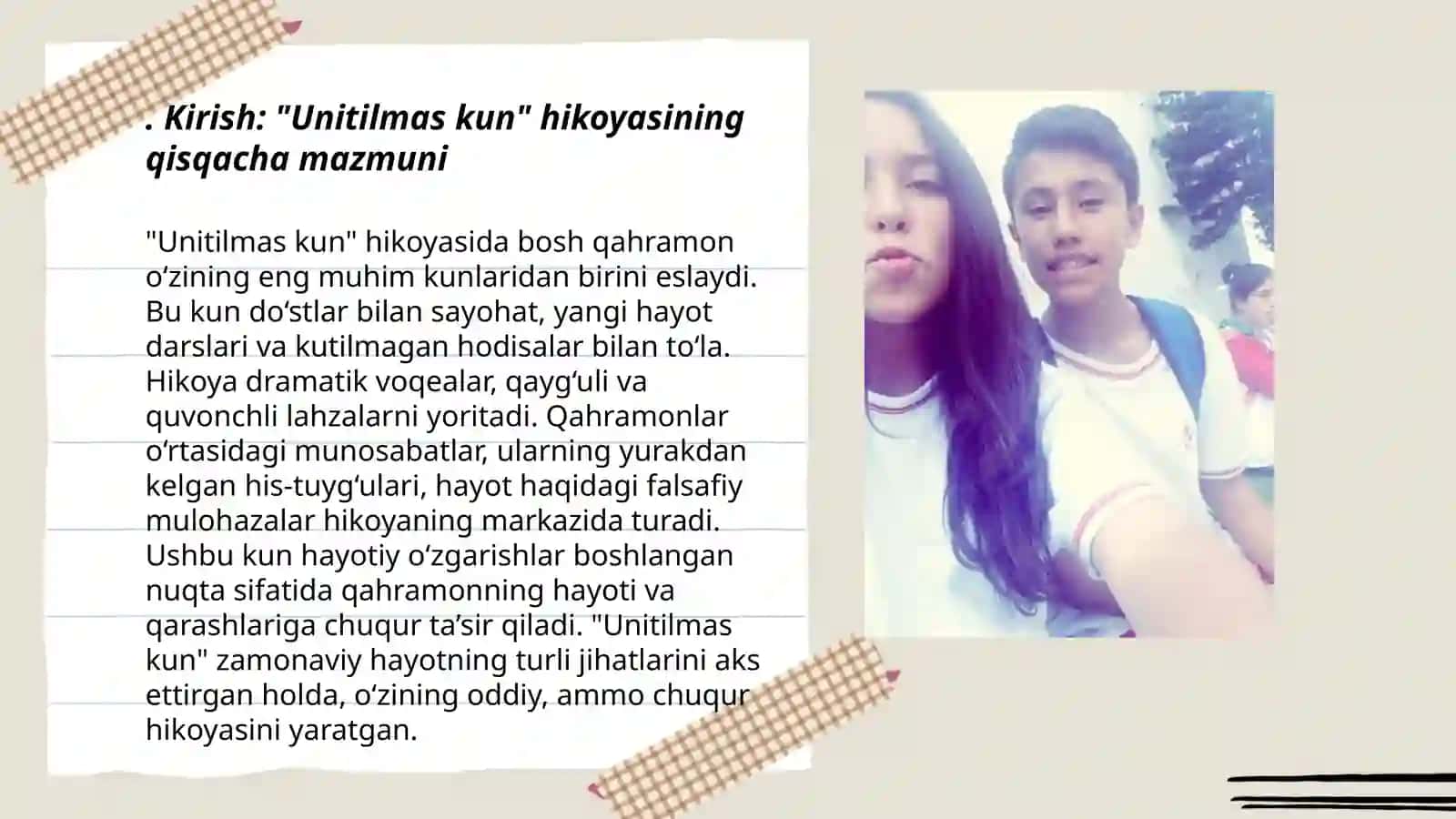 "Unitilmas kun" hikoyasida kompazitsiya tahlili 3