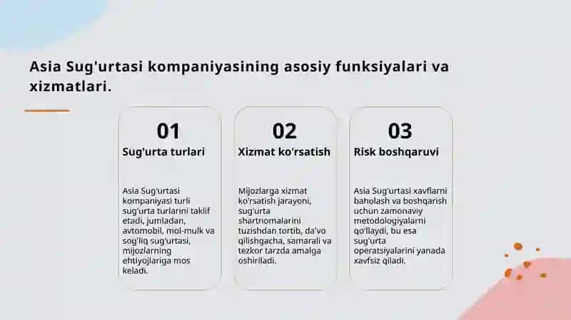 Asia Insurance sug'urta kompaniyasi faoliyati Prezentatsiya 3