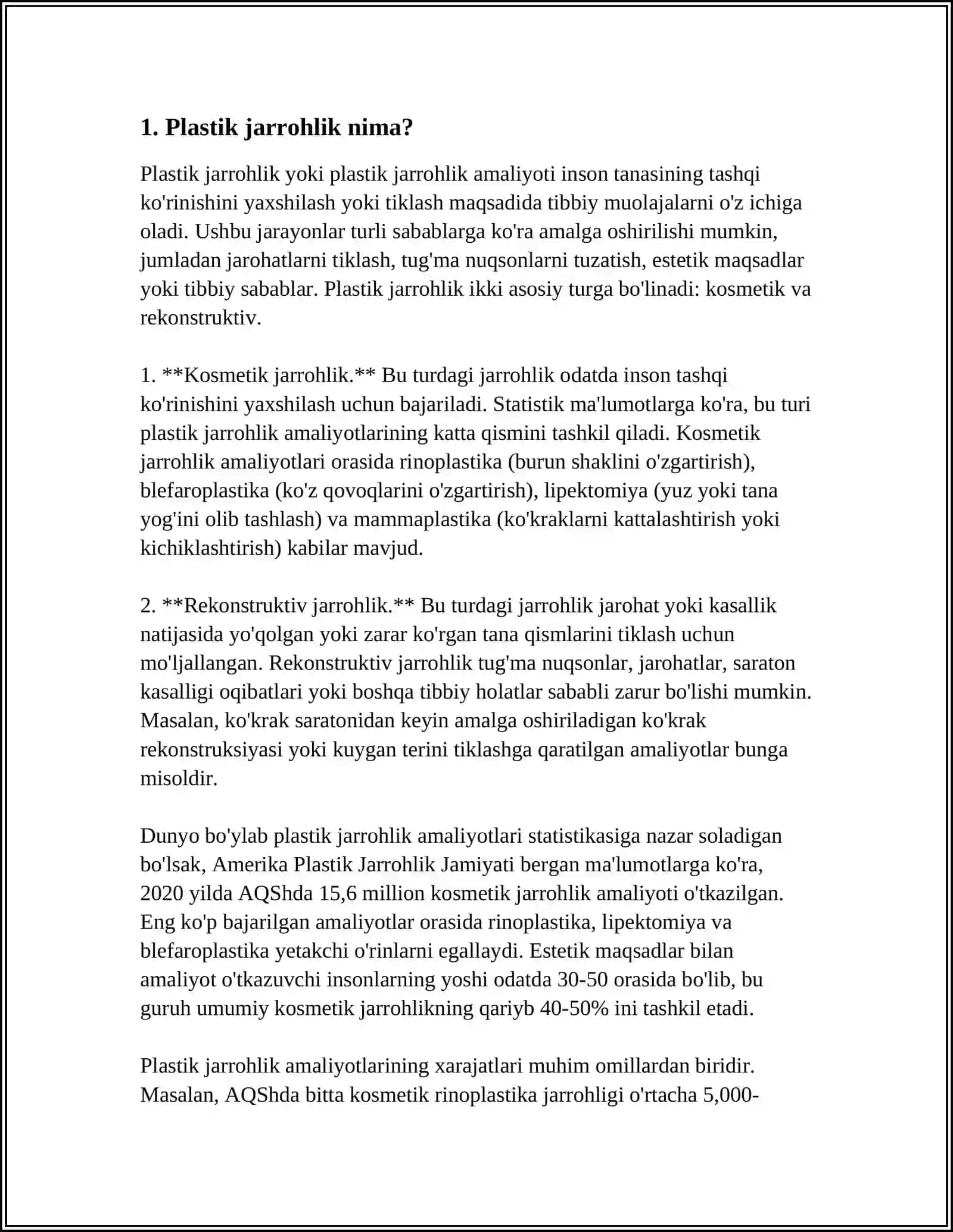 MUSTAQIL ISH Mavzu: PILASTIK JARROXLIK 3