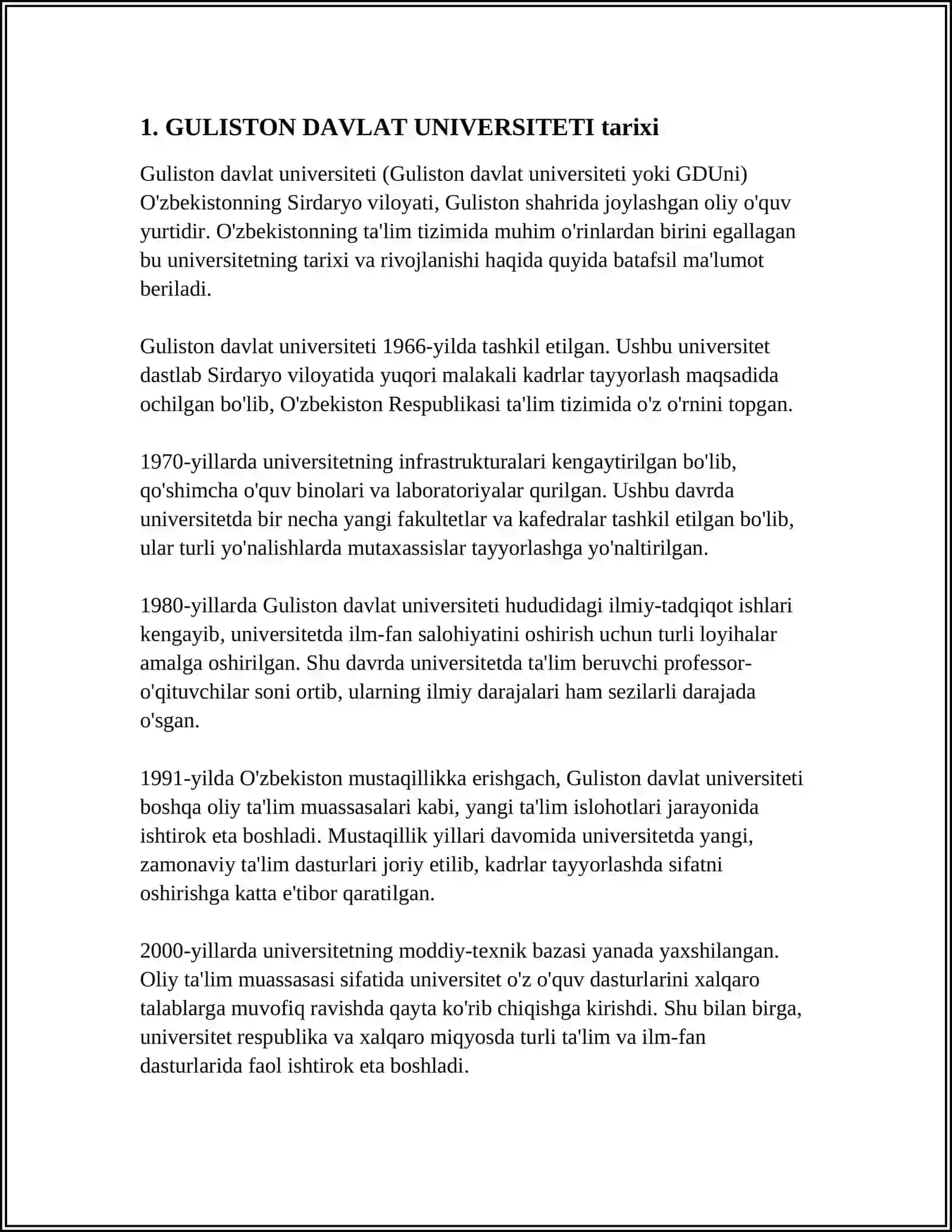 GULISTON DAVLAT UNIVERSITETI MUSTAQIL ISH 3