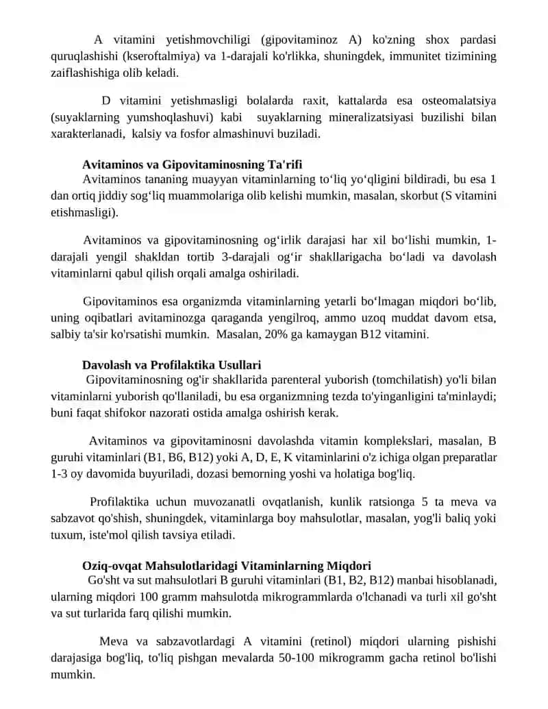 Avitaminos va Gipovitaminos haqida tushuncha 3