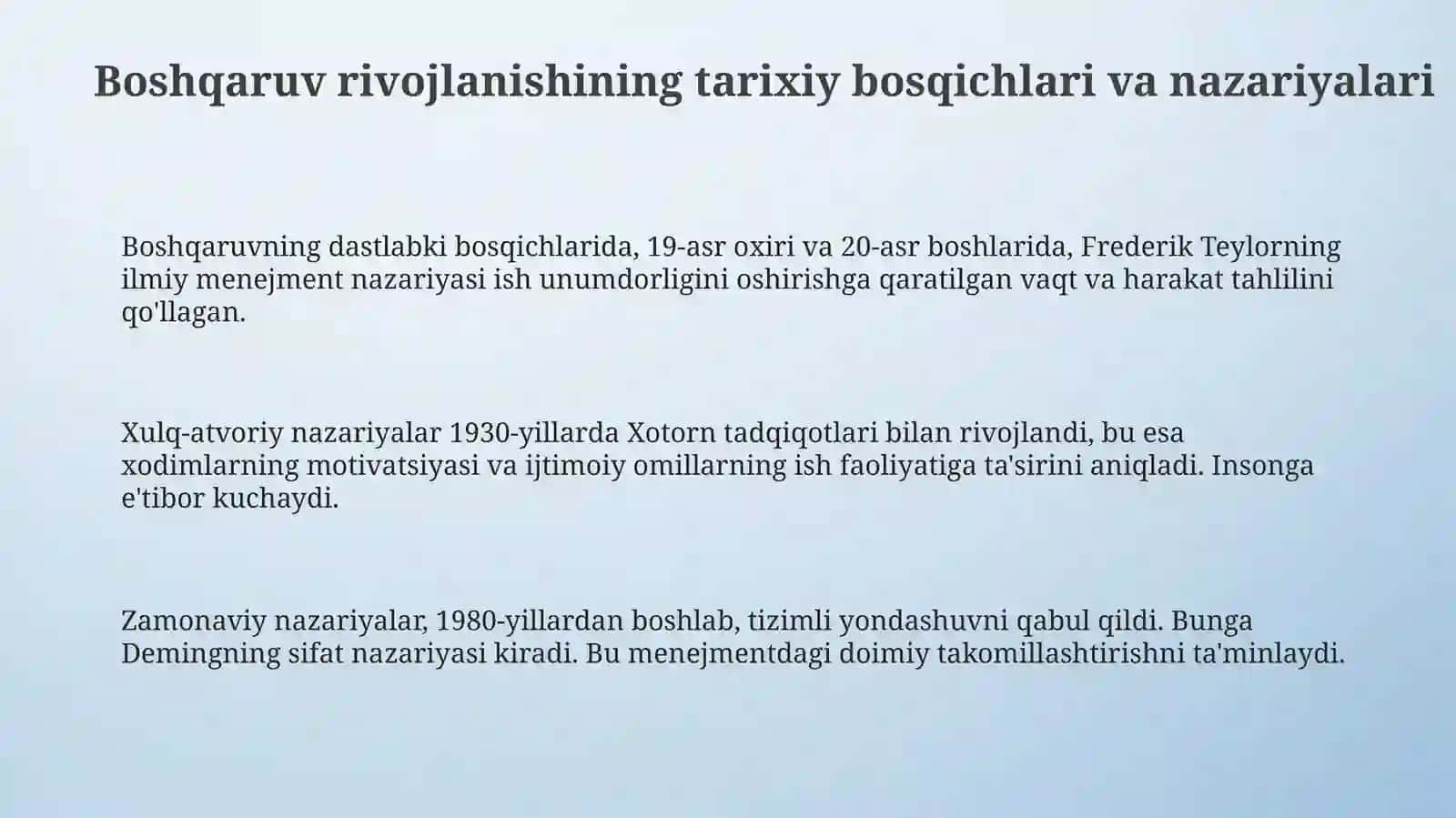 Menejmentning rivojlanishi tarixi va hozirgi holati 3