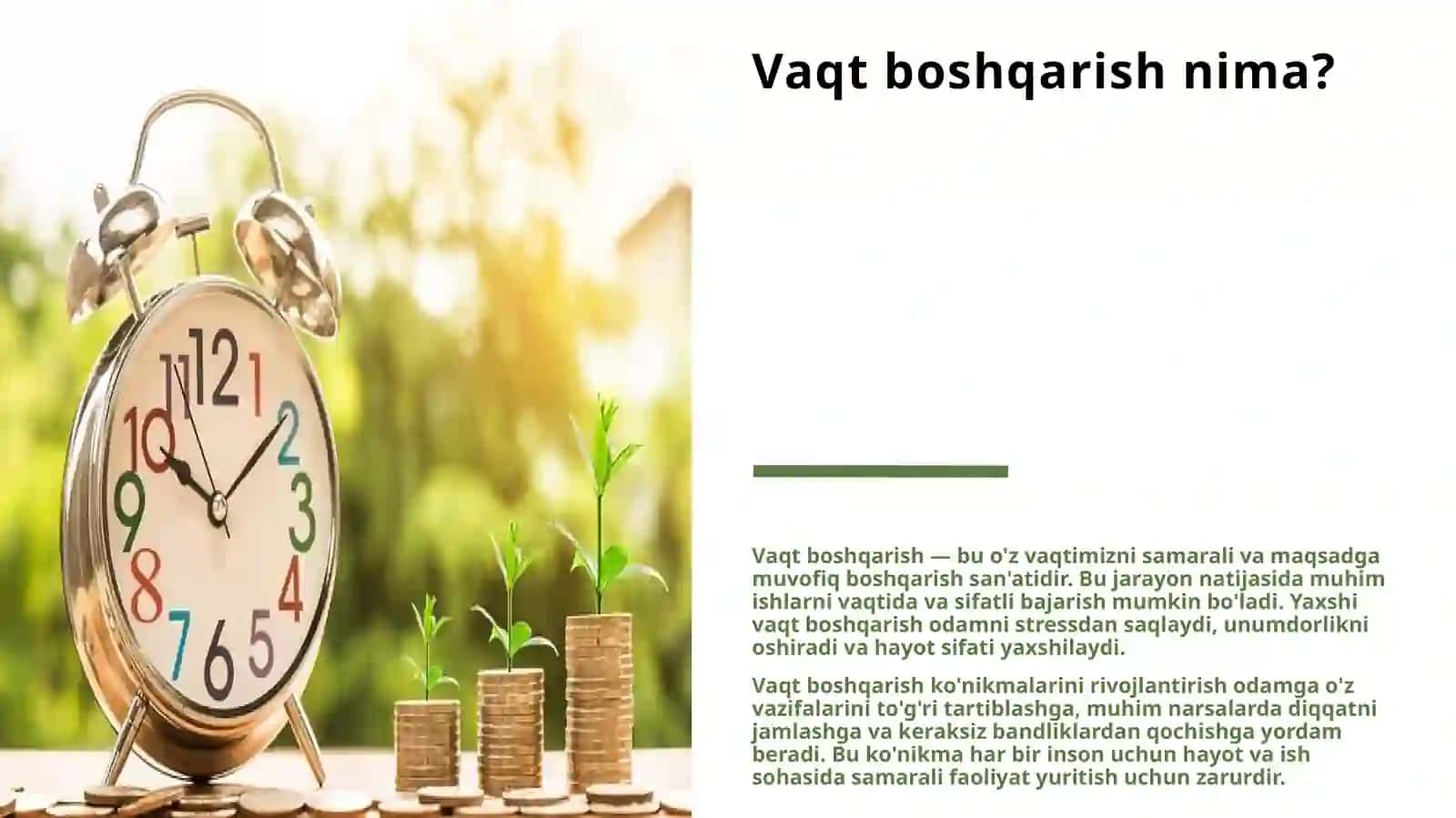 VAQTNI BOSHQARISH (TIME MANAGEMENT) KO'NIKMASI 3