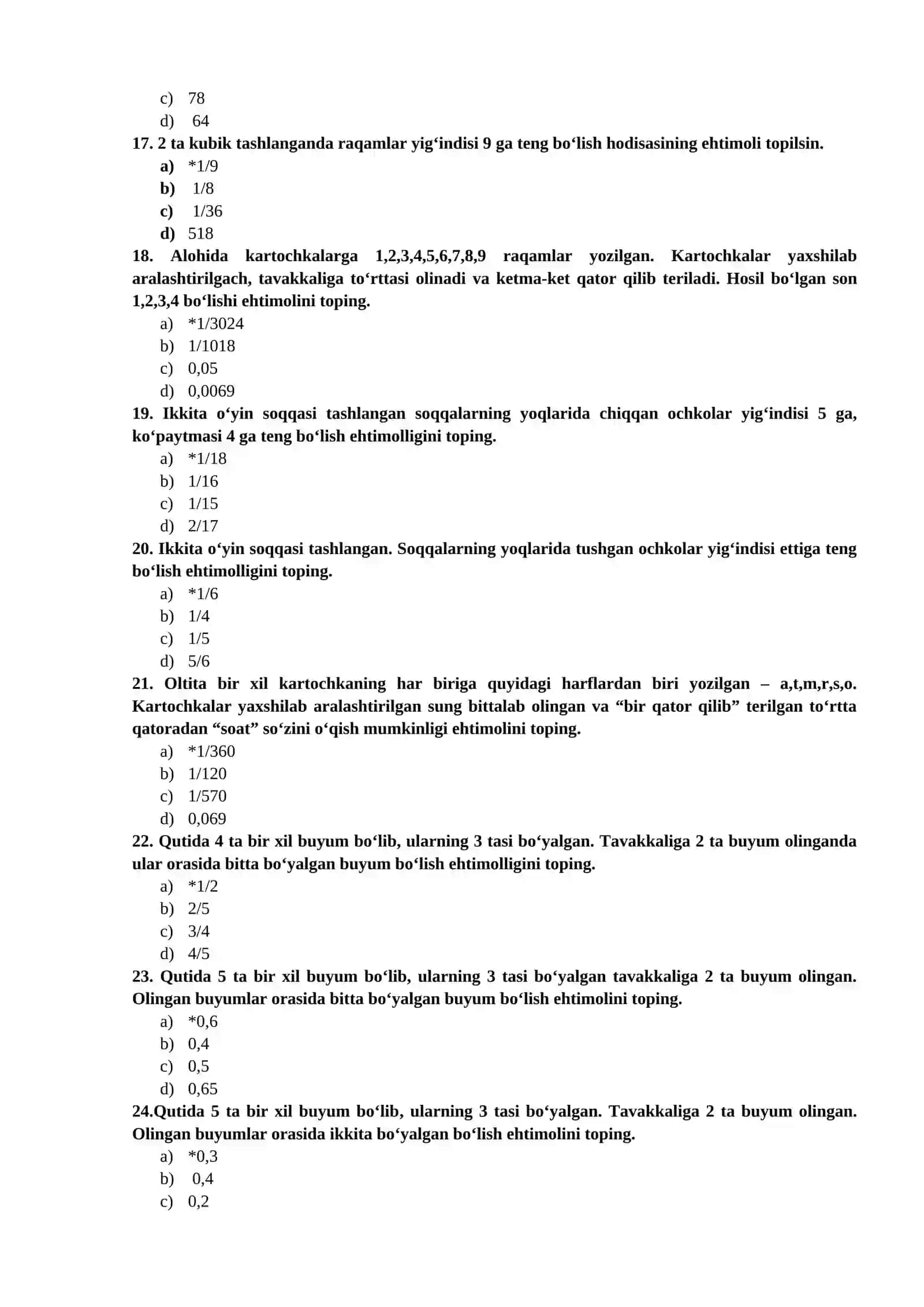 Ehtimollar nazariyasi fanidan test 3