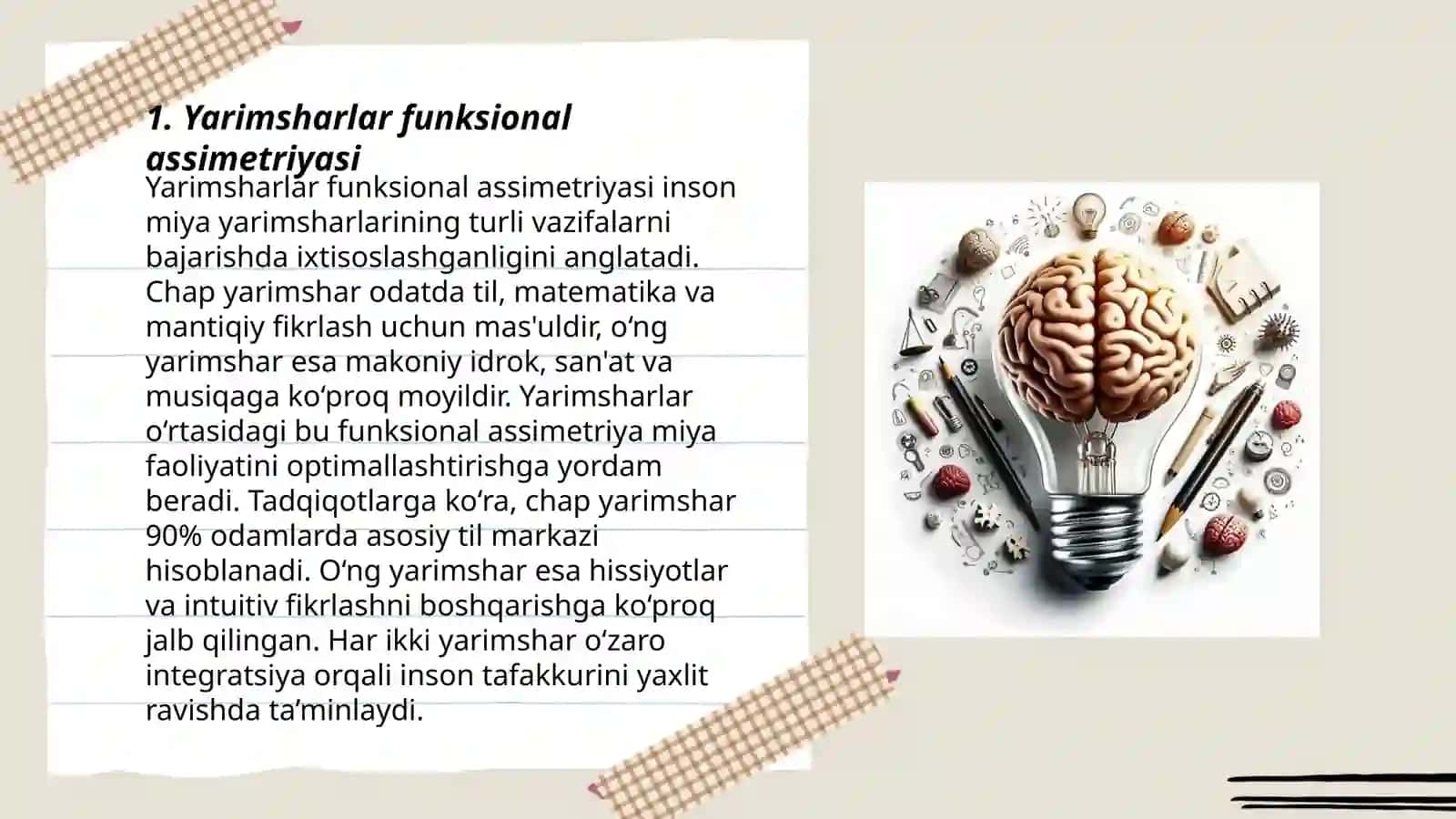 Yarimsharlar funksional assimetriyasi boladagi chapqo'llik bilan bog'liqligi 3
