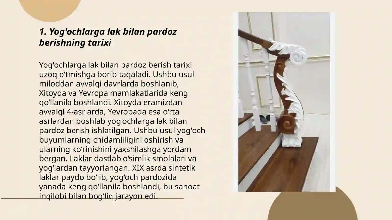 Yog'ochlarga lak bilan pardoz berish texnalogiyasi 3