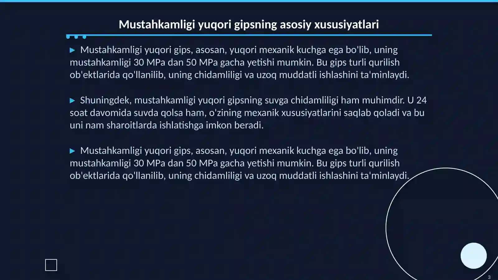 Mustahkamligi yuqori gips 3