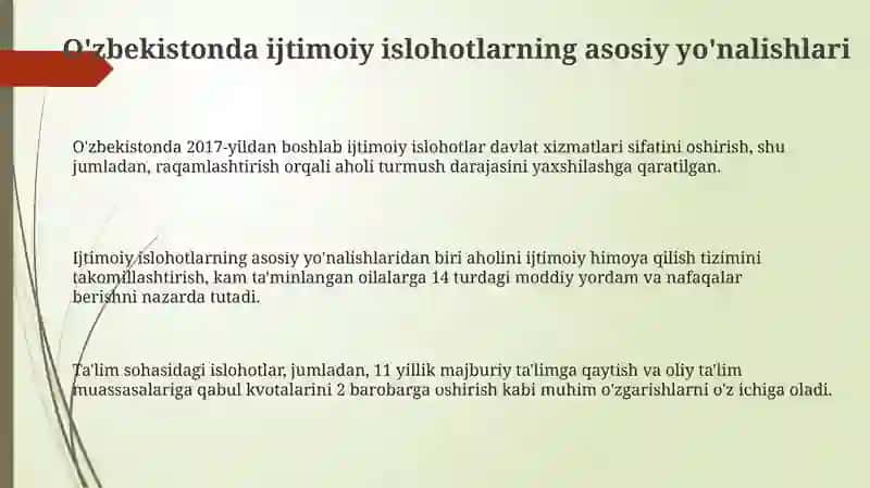 O'zbekistonda ijtimoiy islohotlarning asosiy yo'nalishlari 3