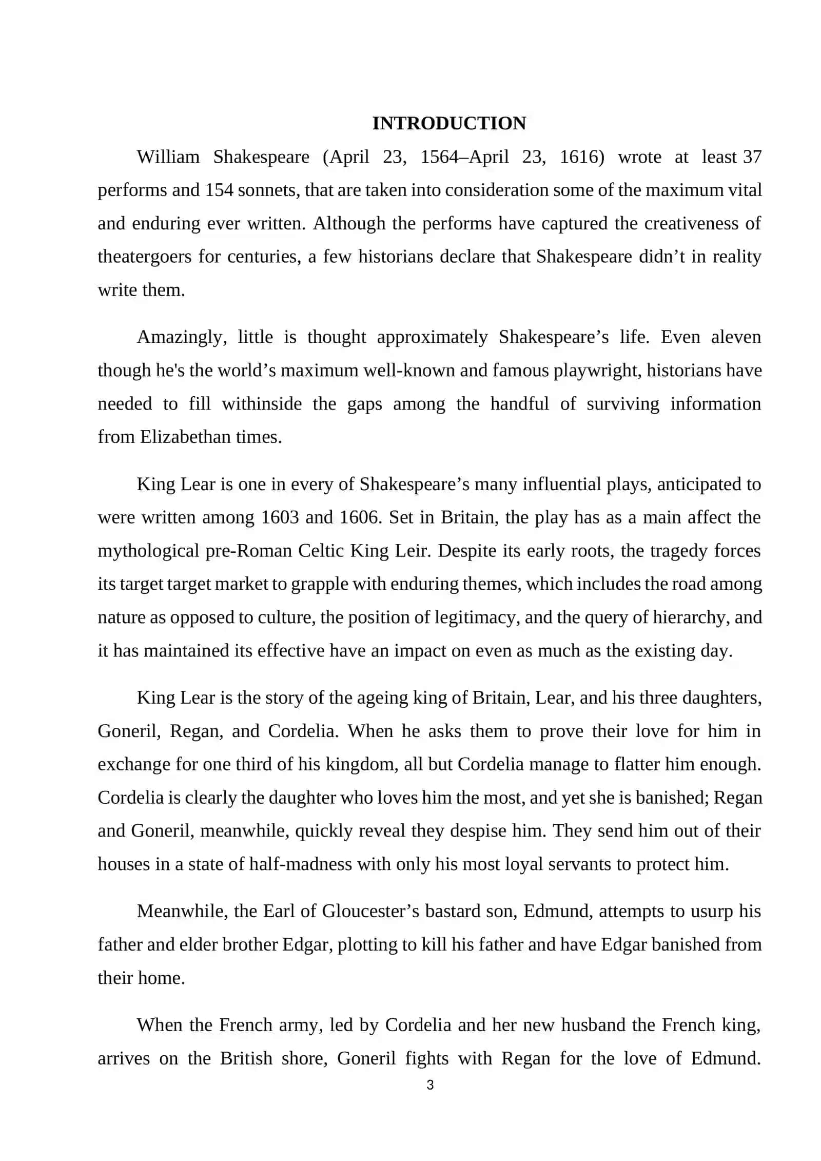 Women characters in tragedy of Shakespeare, "King Lear" 3
