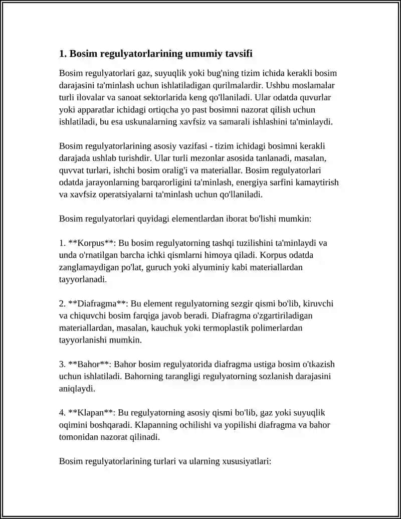 BOSIM REGULYATORNING TURLARI VA SINFLARI 3