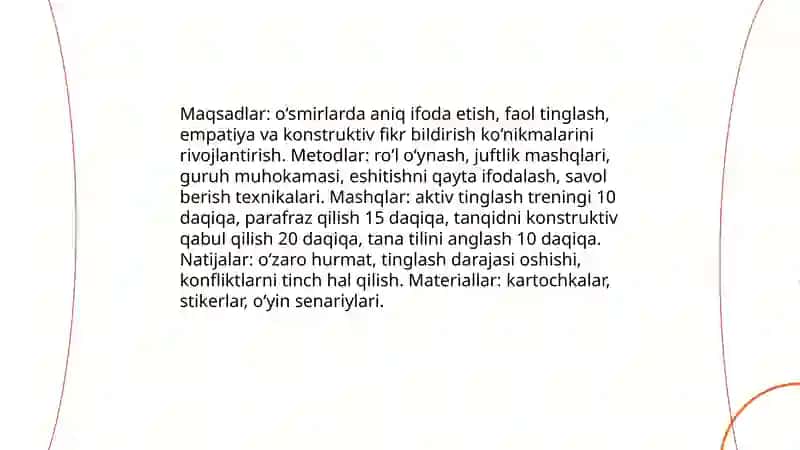 O’smirlar bilan o’tiladigan treninglar 3
