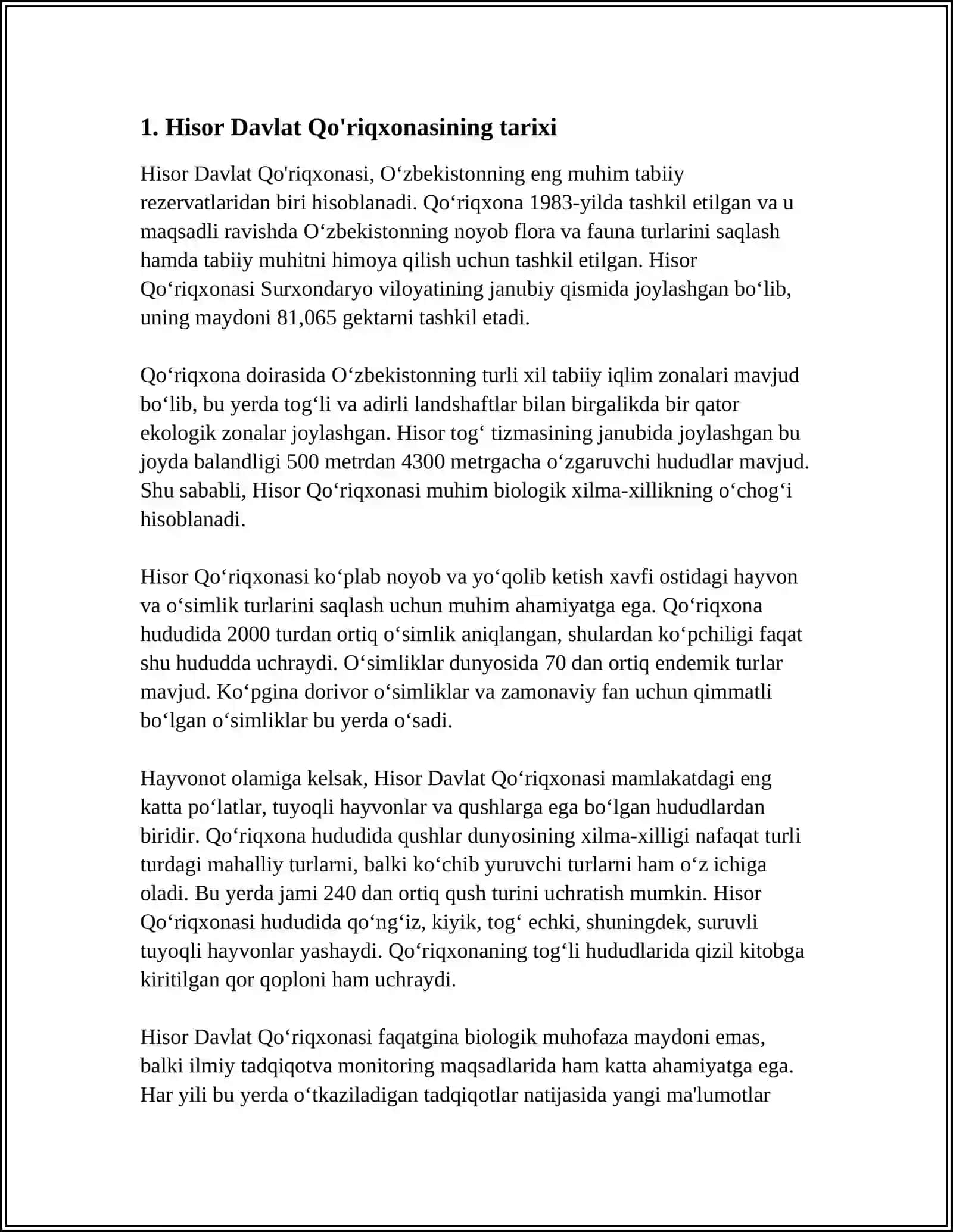 HISOR DAVLAT QO'RIQXONASI 3