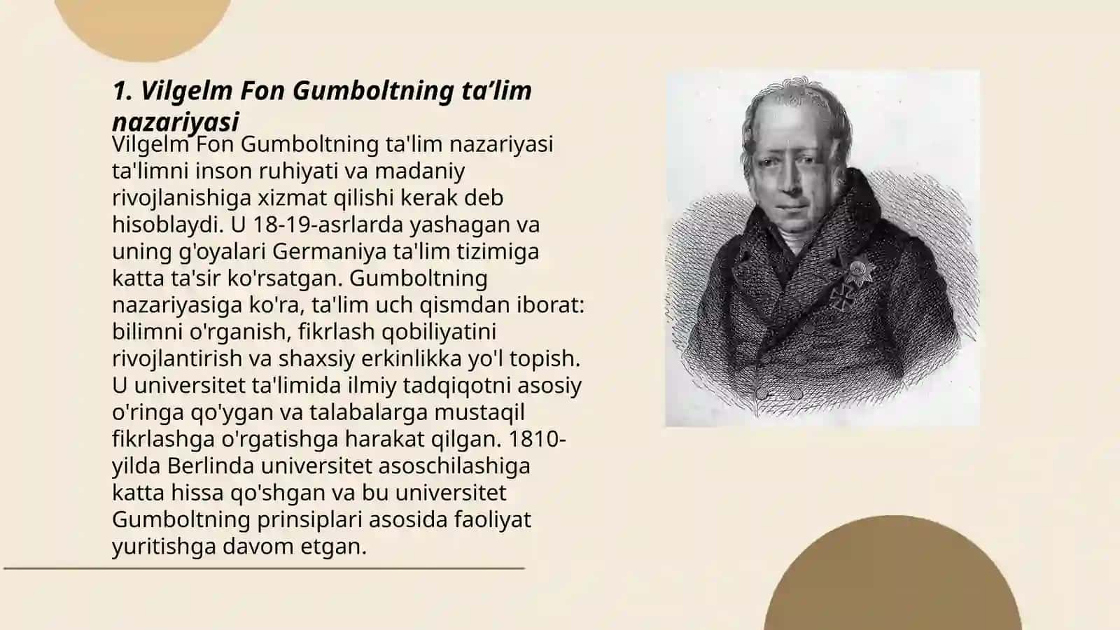 Vilgelm Fon Gumbolt ta’limoti 3