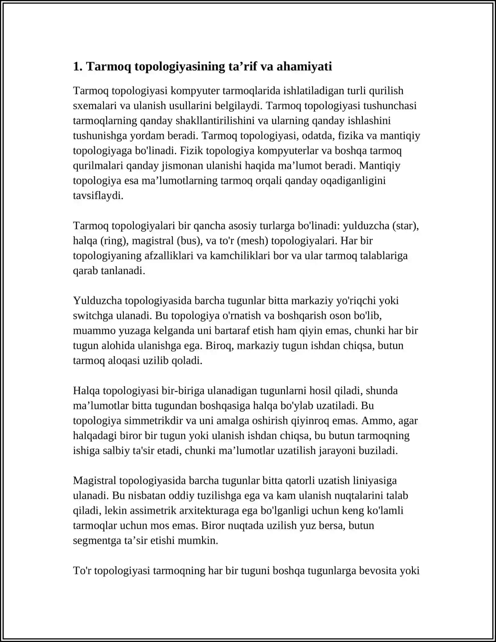 KOMPYUTER TARMOQLARI TARMOQ TOPOLOGIYASI 3