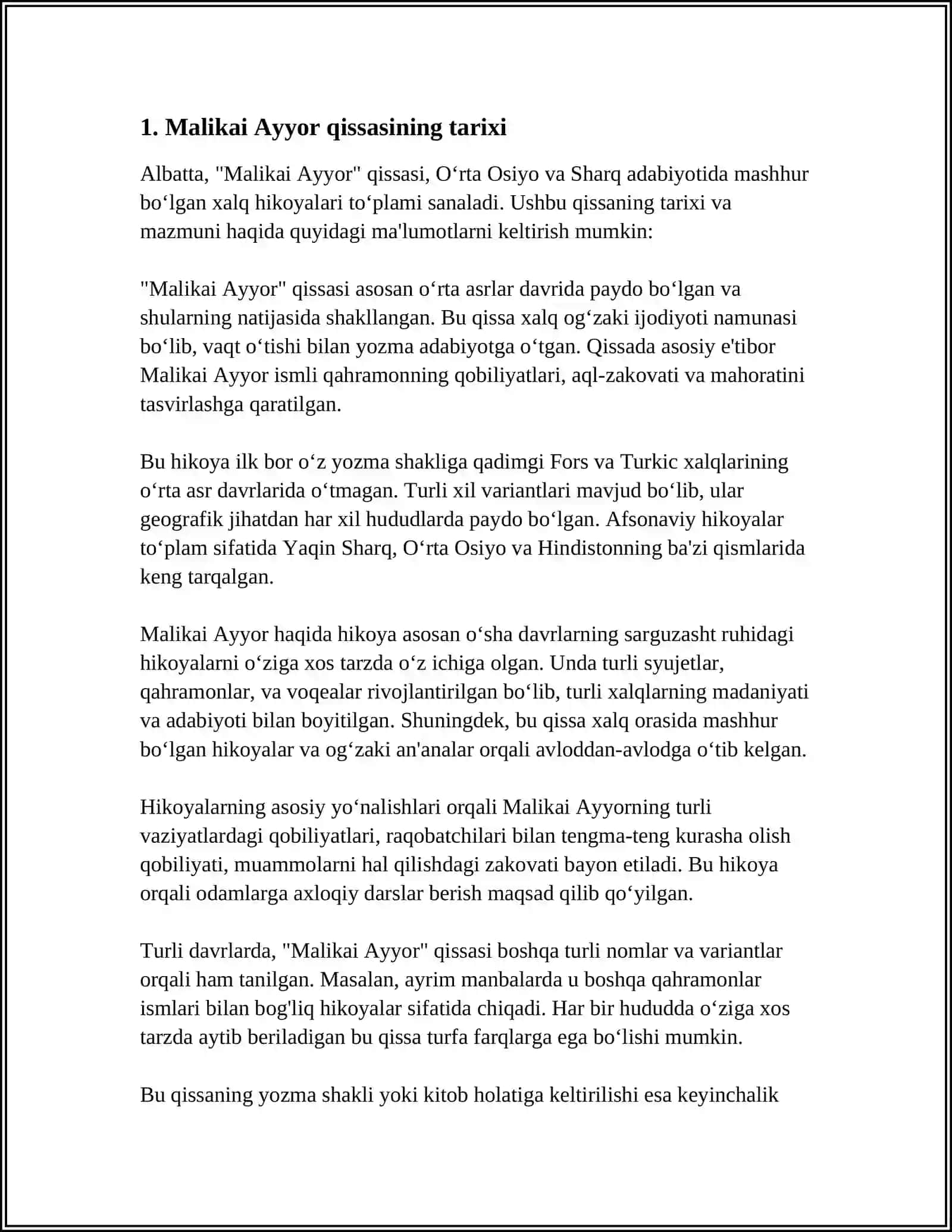 "MALIKAI AYYOR" DOSTONI HAQIDA REFERAT 3