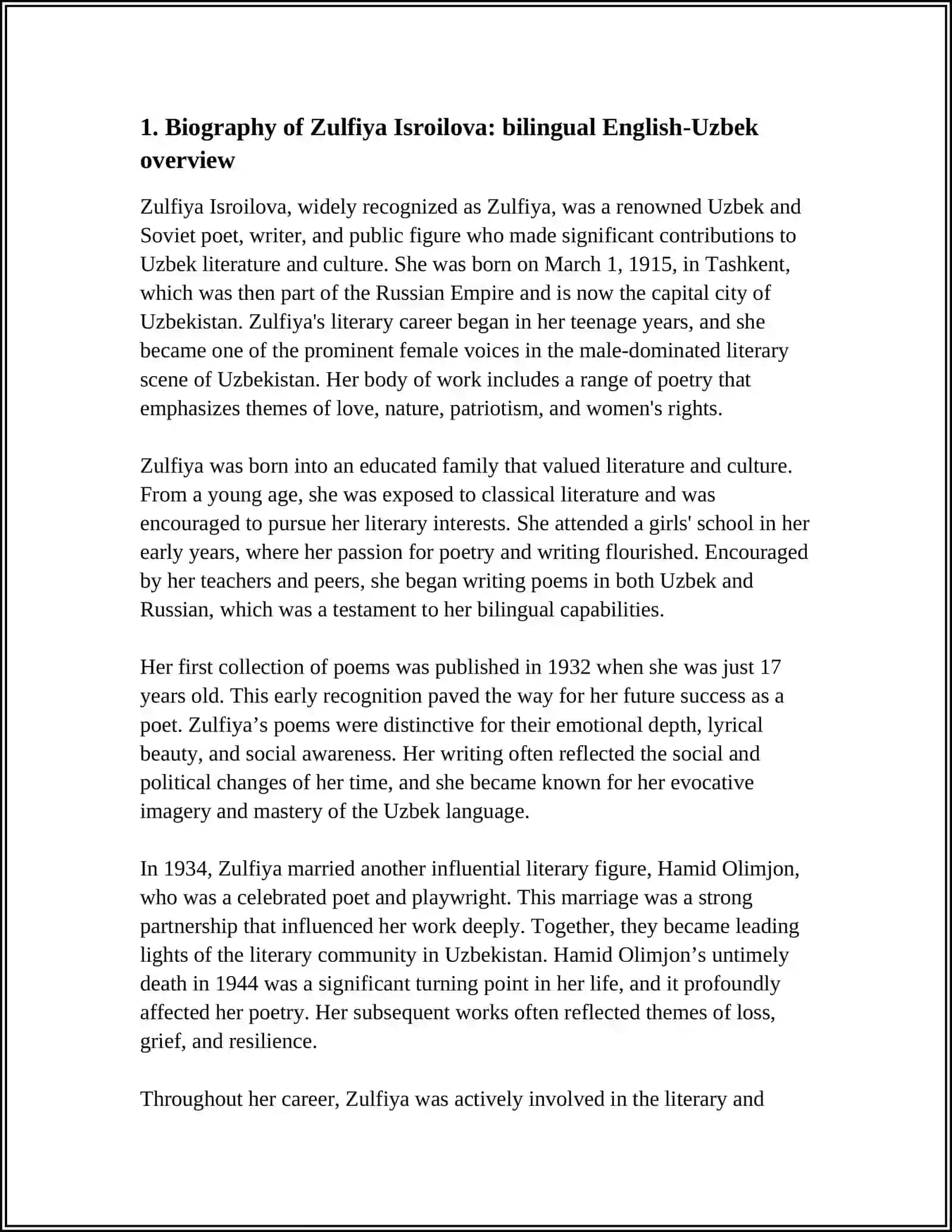 Zulfiya Isroilova's Biography Study 3