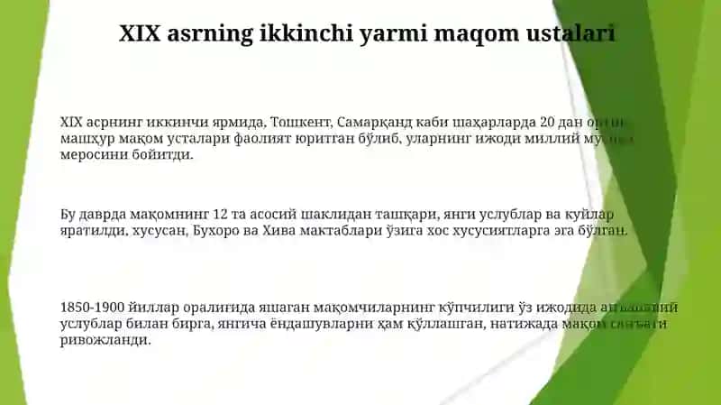 Oʻzbek maqomining rivojiga hissa qoʻshgan bastakorlar 3