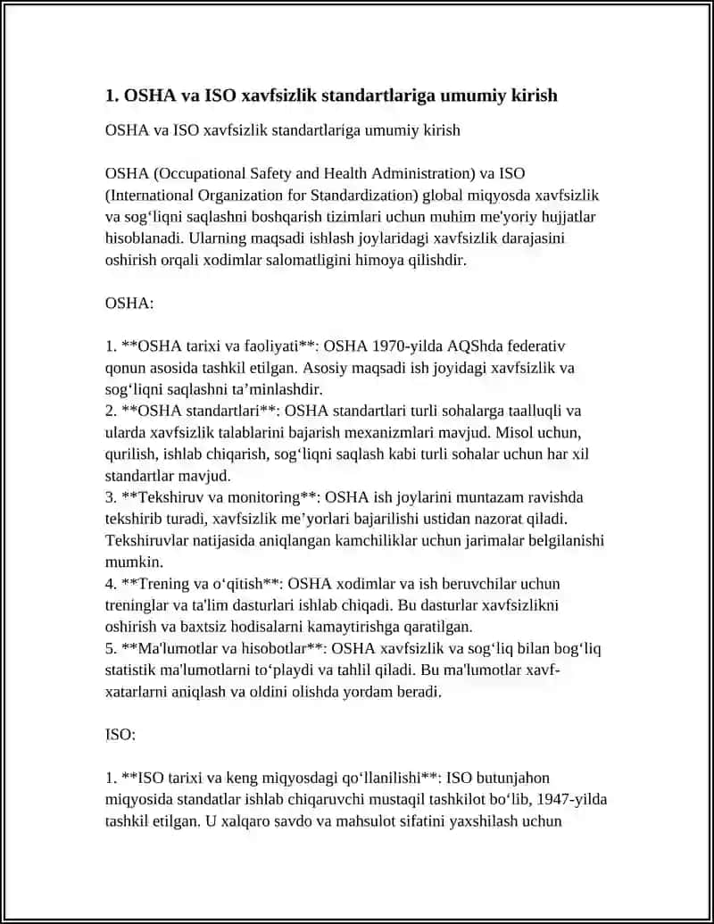 XAVFSIZLIK STANDARTLARI (OSHA, ISO) 3