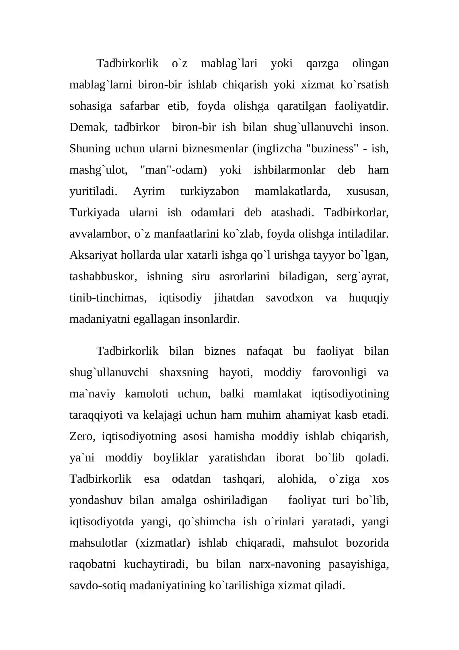 Tadbirkorlik faoliyatining mohiyati 3