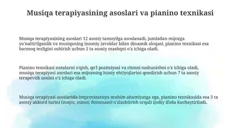 Musiqa terapiyasining asoslari va pianino texnikasi 3