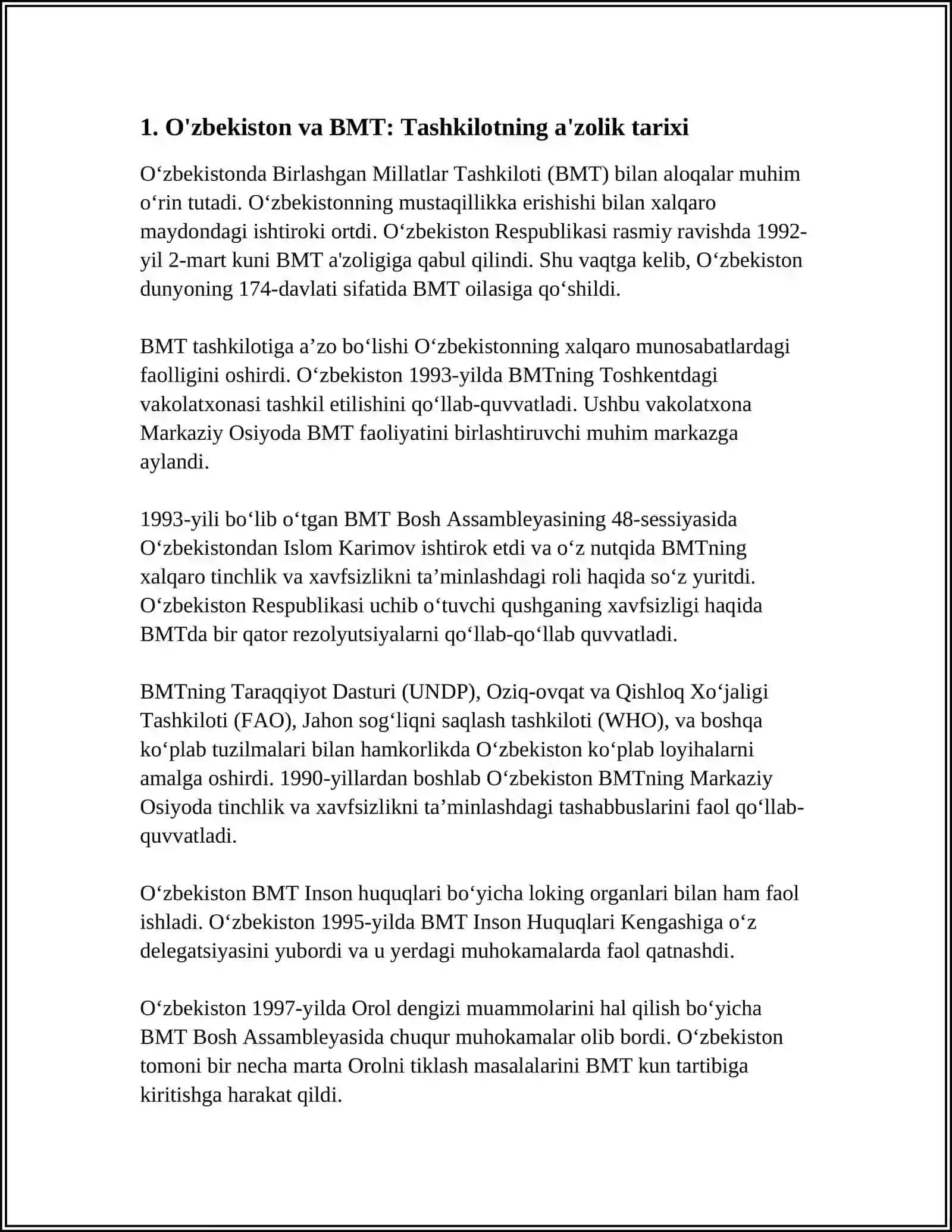 O‘ZBEKISTON VA BMT HAMDA XALQARO TASHKILOTLAR BILAN HAMKORLIK 3