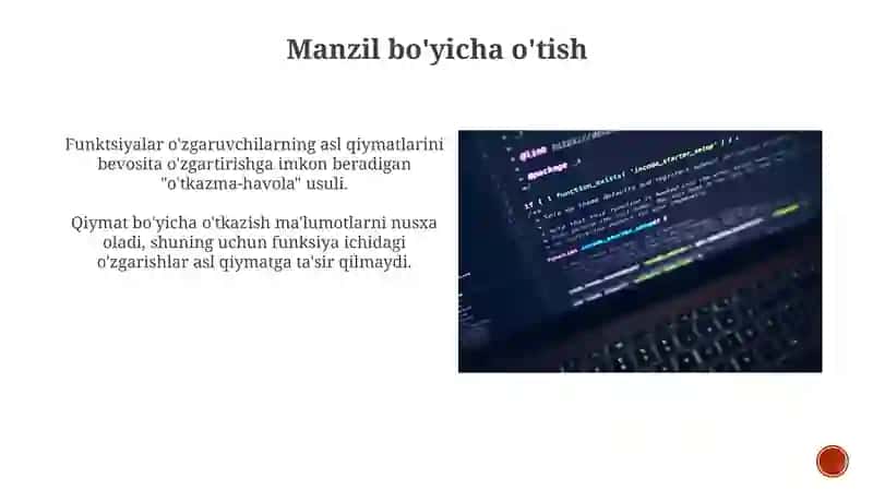 Funksiyalar va parametrlarni uzatish usullari 3