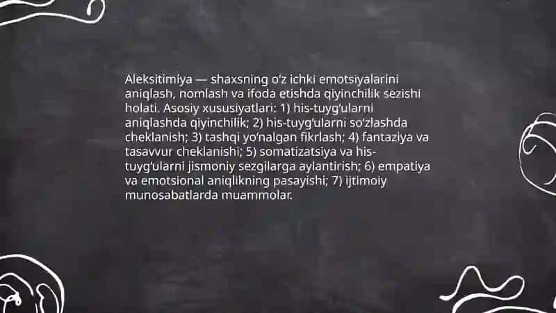 Aleksitimiya sabablari, belgilari 3