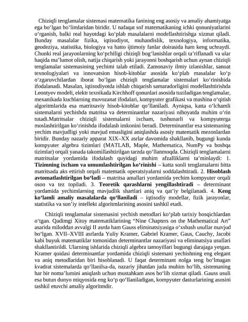 Chiziqli Tenglamalar Referati 3