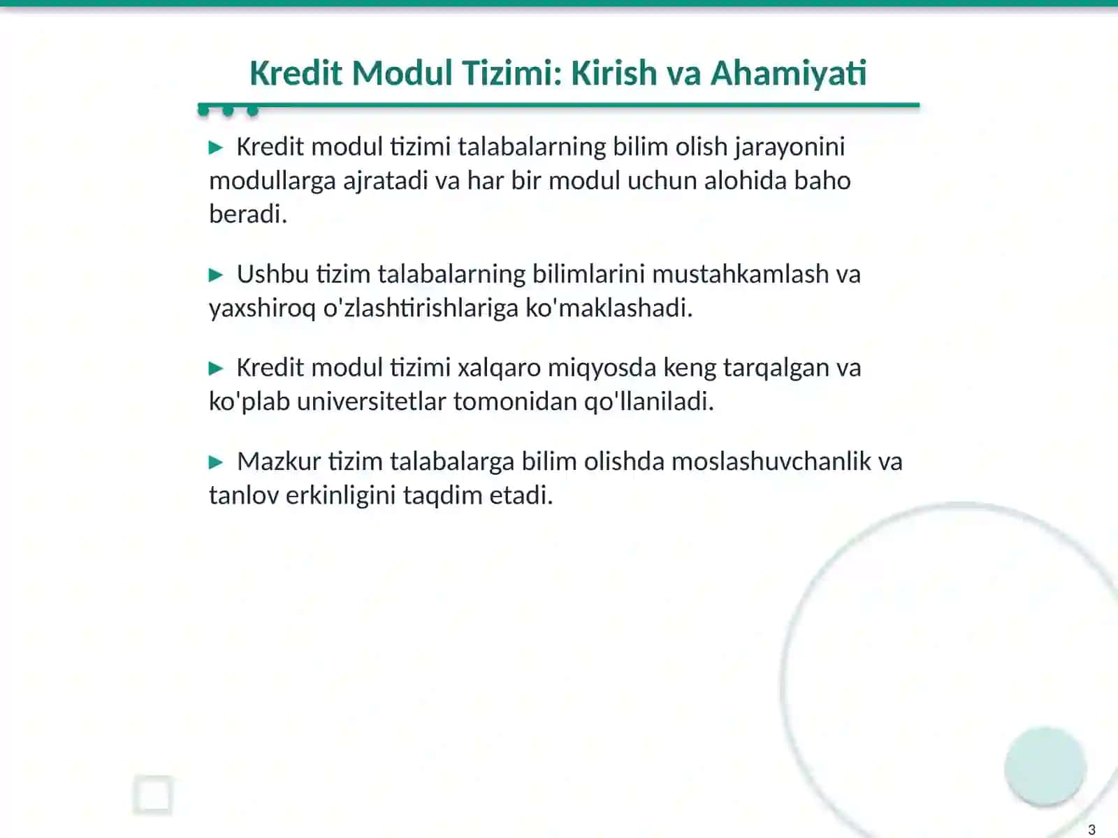 Kredit Modul Tizimi: Tushuncha va Amaliyot 3