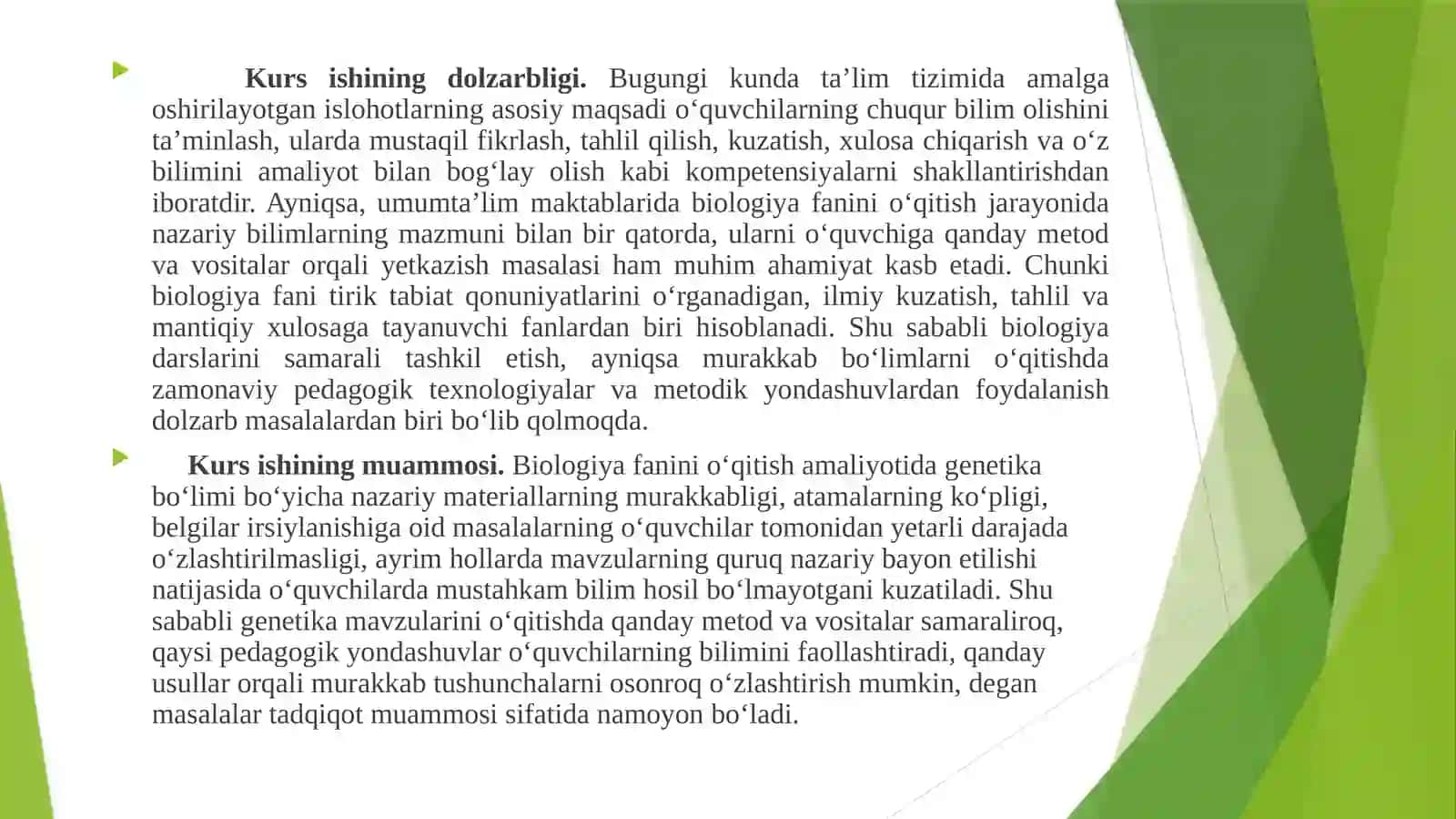GENETIKA MAVZULARINI O'QITISH METODIKASI 3